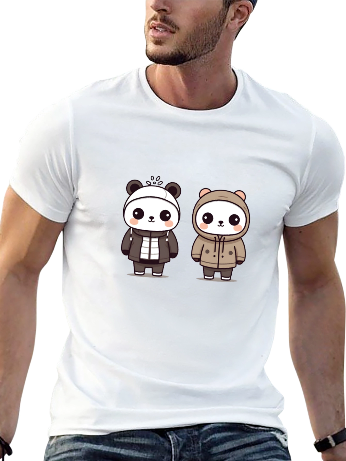 Cute Panda Duo Graphic Tee - Black