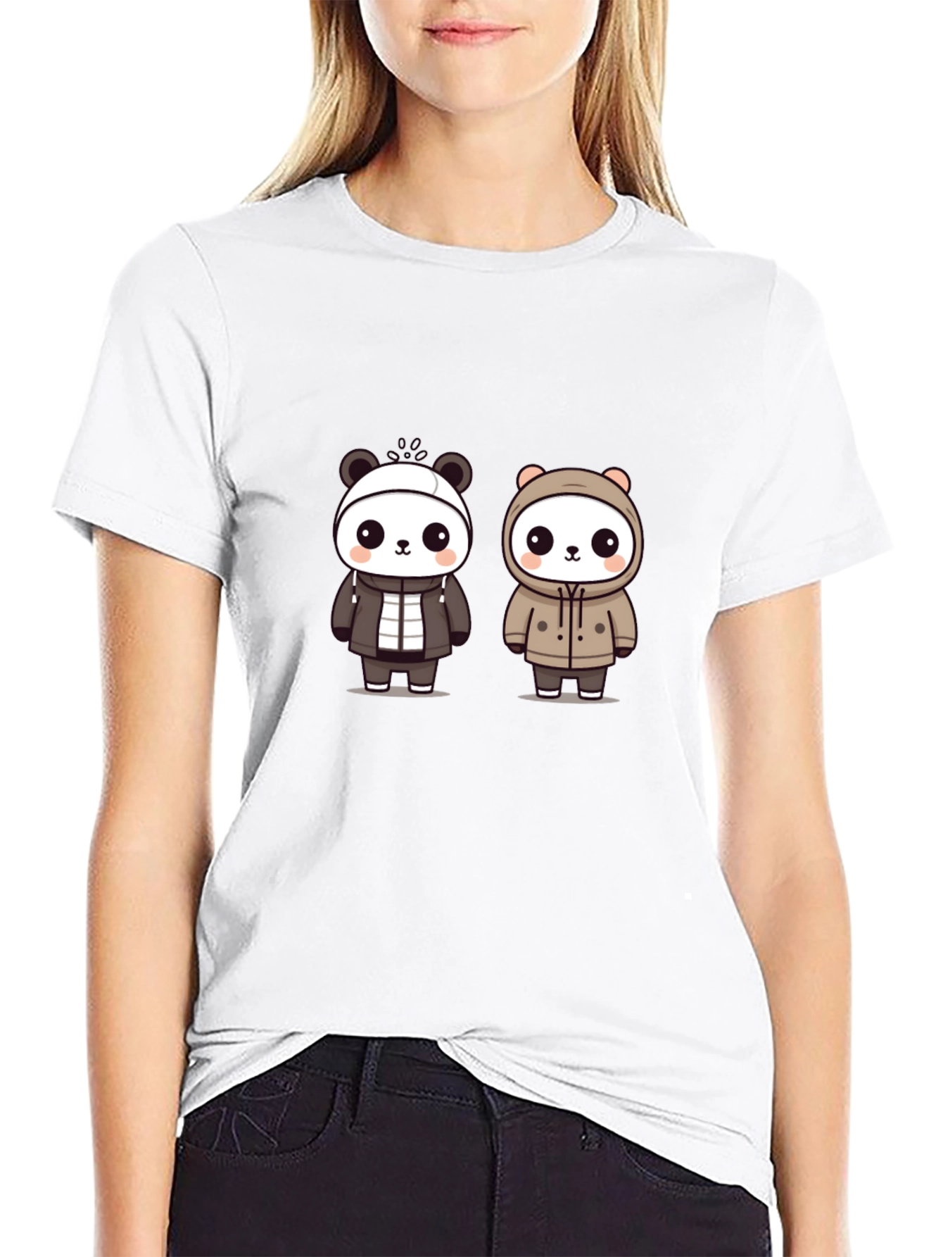 Cute Panda Duo Graphic Tee - Black