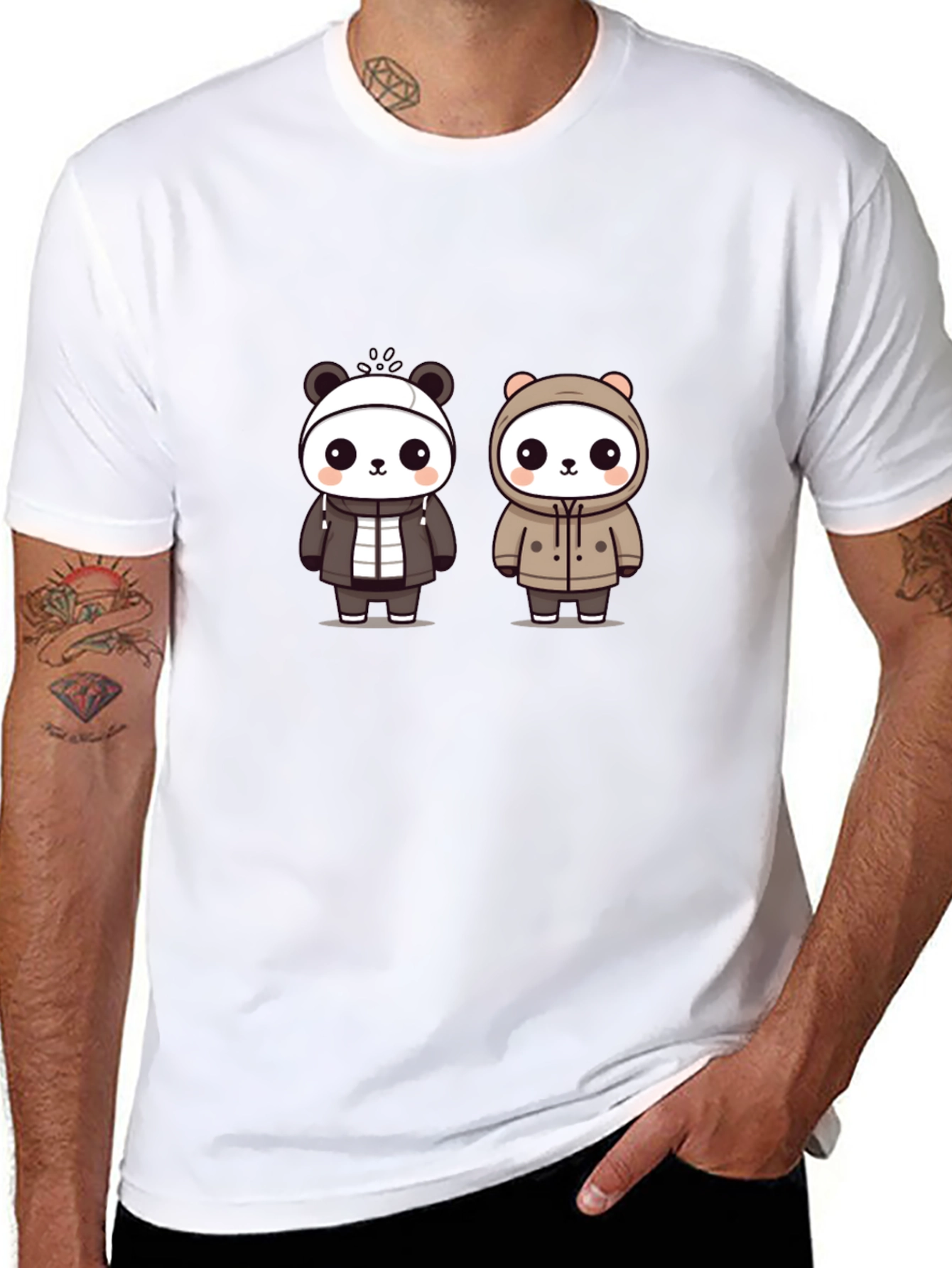 Cute Panda Duo Graphic Tee - Black
