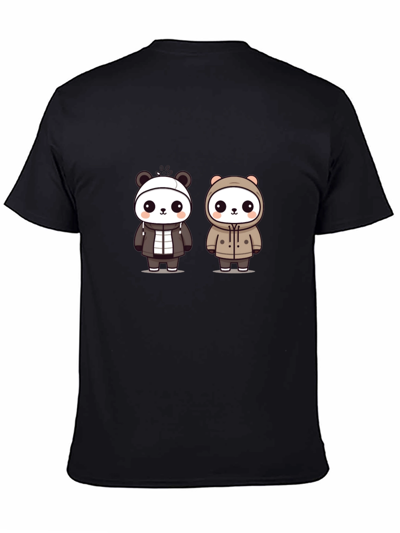 Cute Panda Duo Graphic Tee - Black