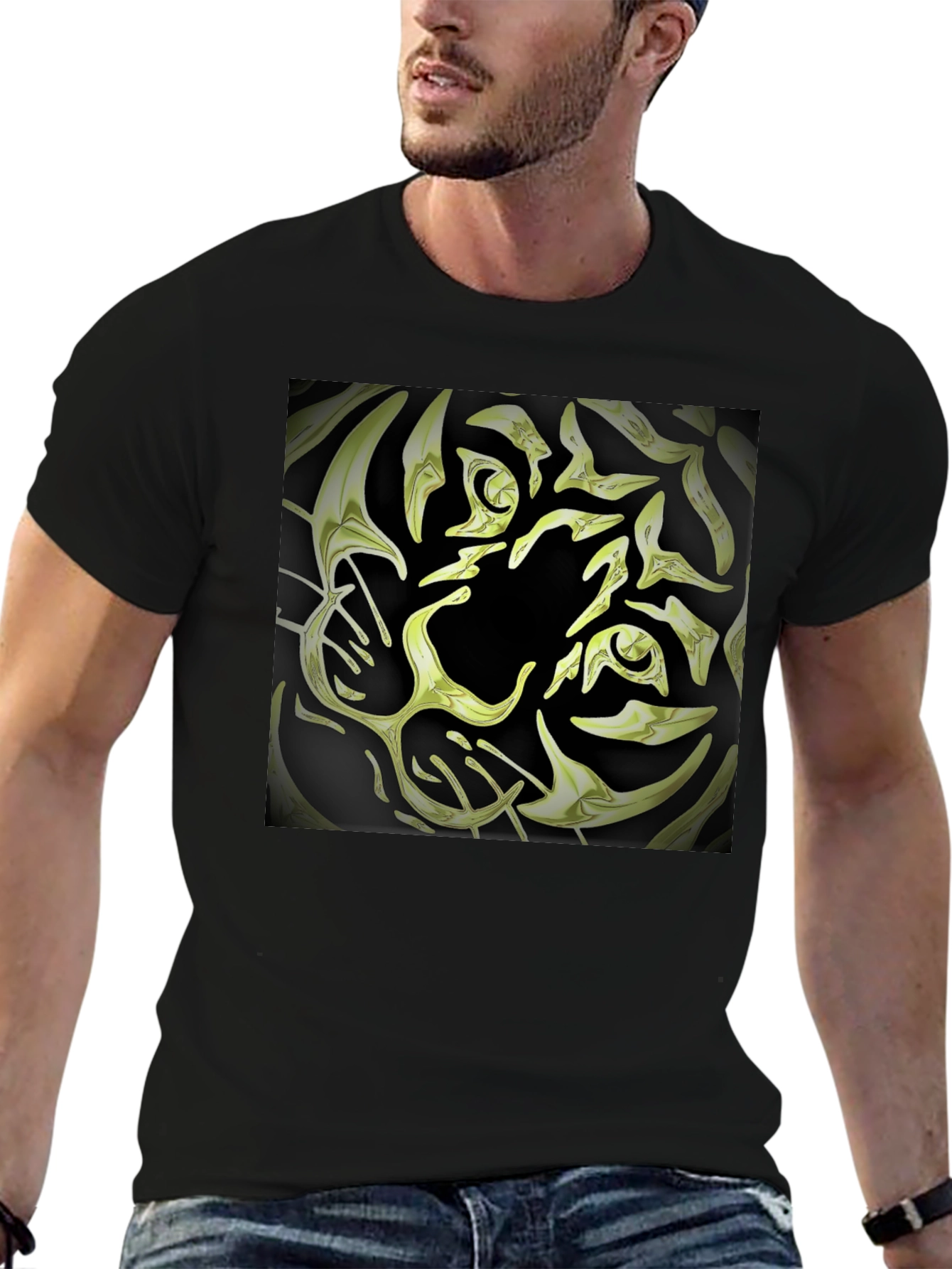 Abstract Tiger Graphic Tee - Black Cotton Blend