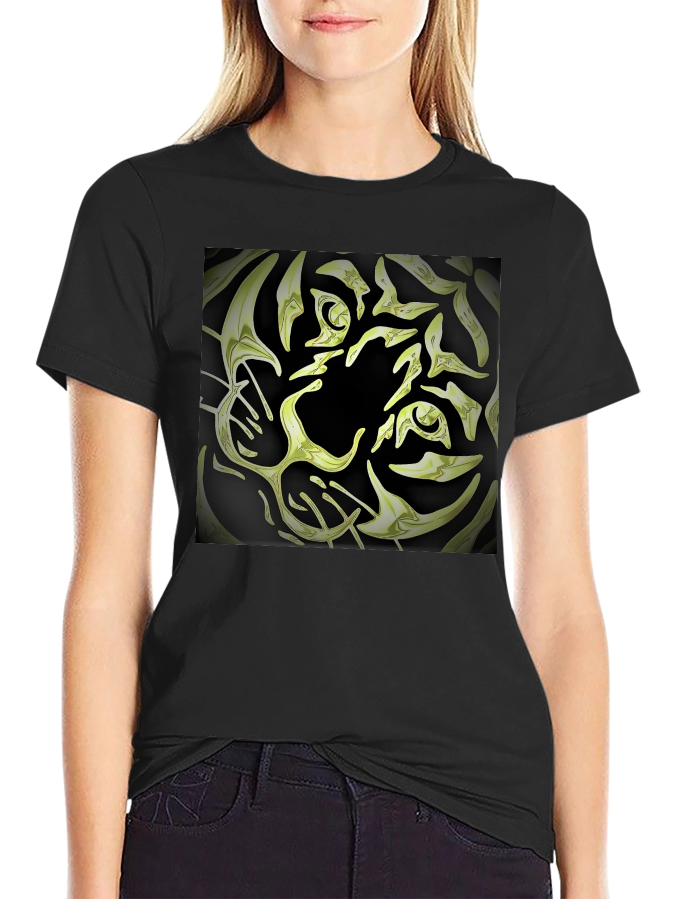 Abstract Tiger Graphic Tee - Black Cotton Blend