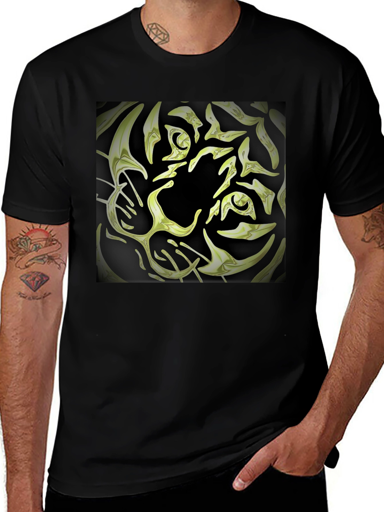 Abstract Tiger Graphic Tee - Black Cotton Blend