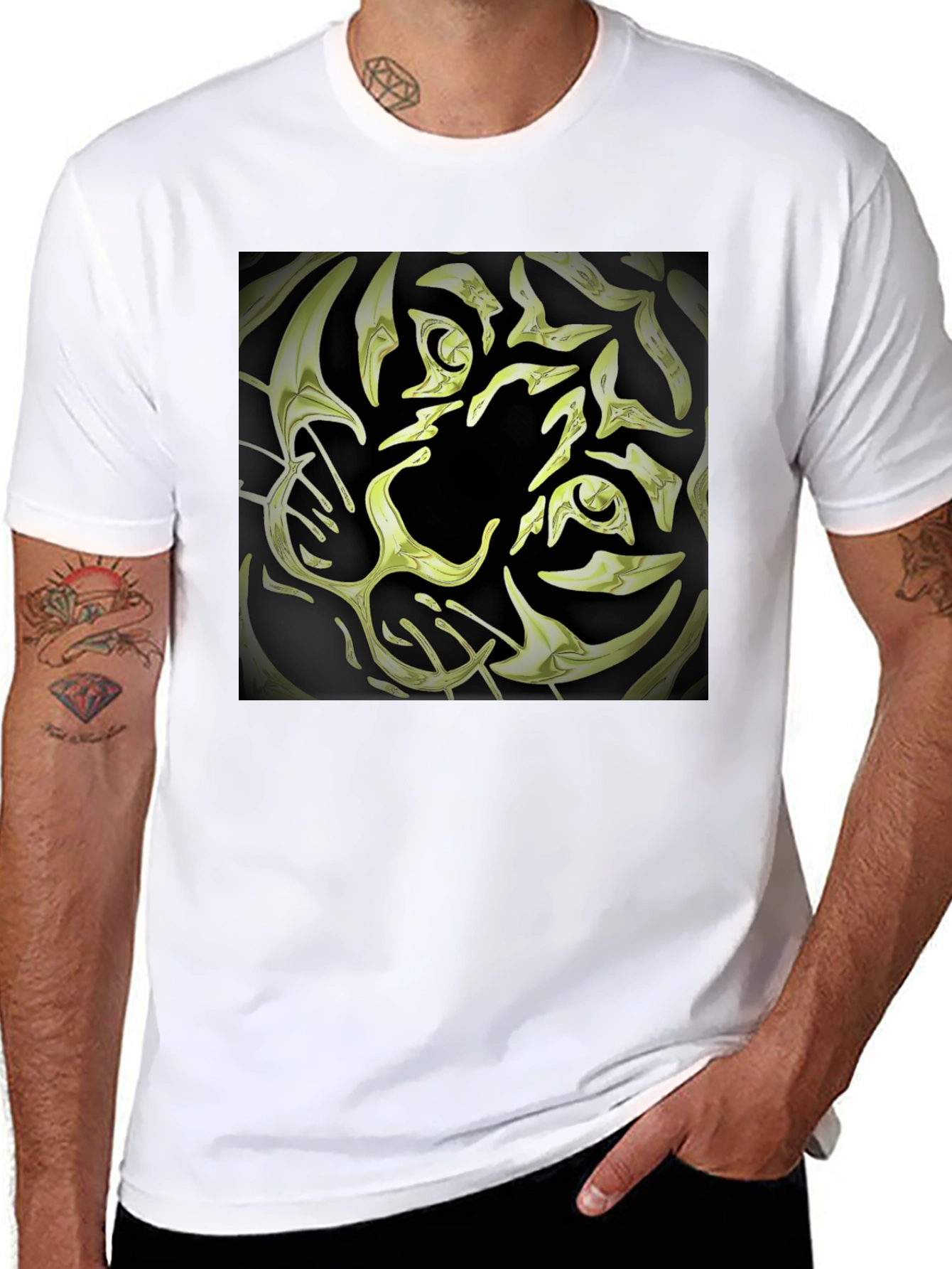 Abstract Tiger Graphic Tee - Black Cotton Blend