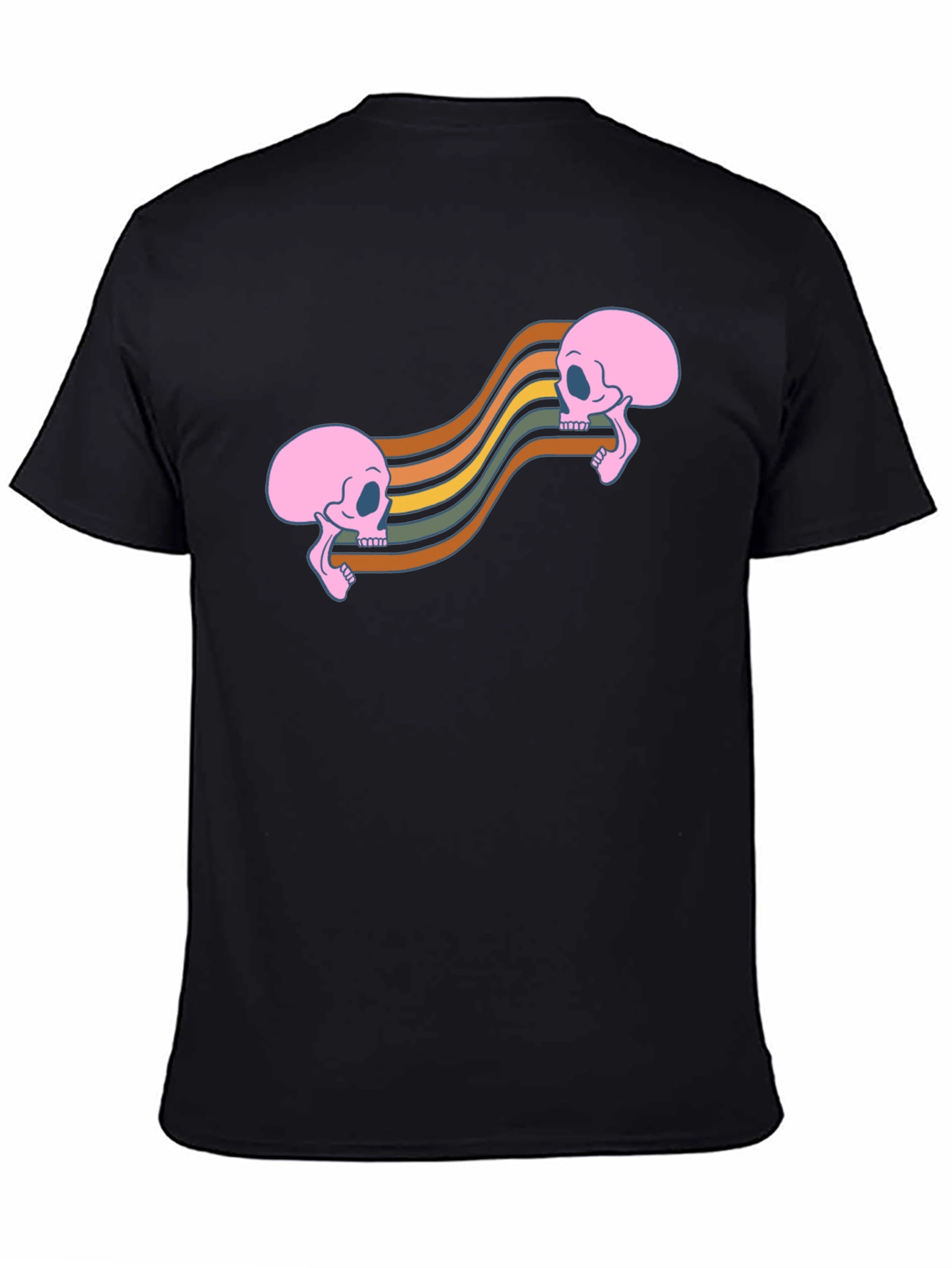 Retro Skull Wave Tee - Black Graphic T-Shirt