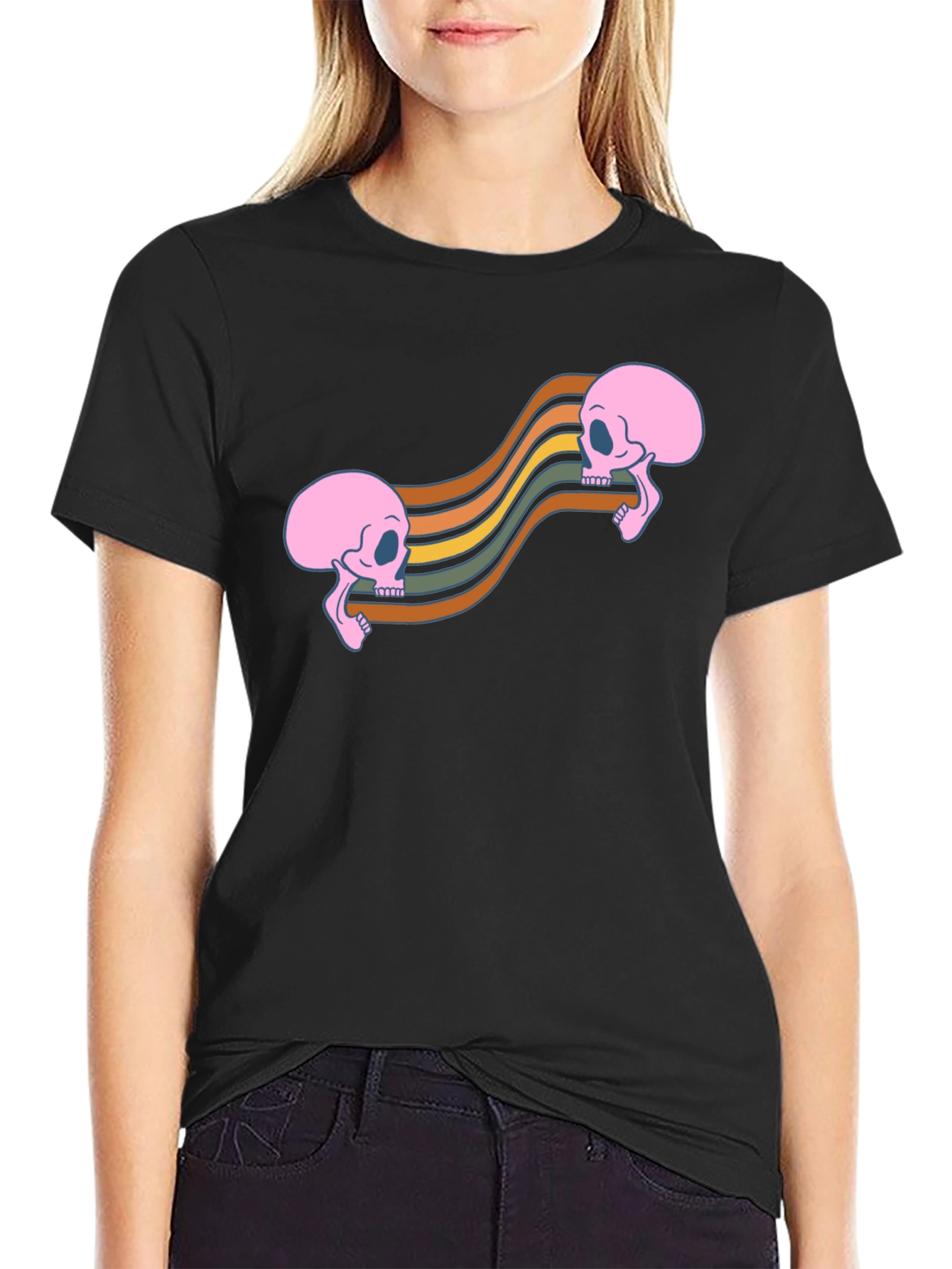 Retro Skull Wave Tee - Black Graphic T-Shirt
