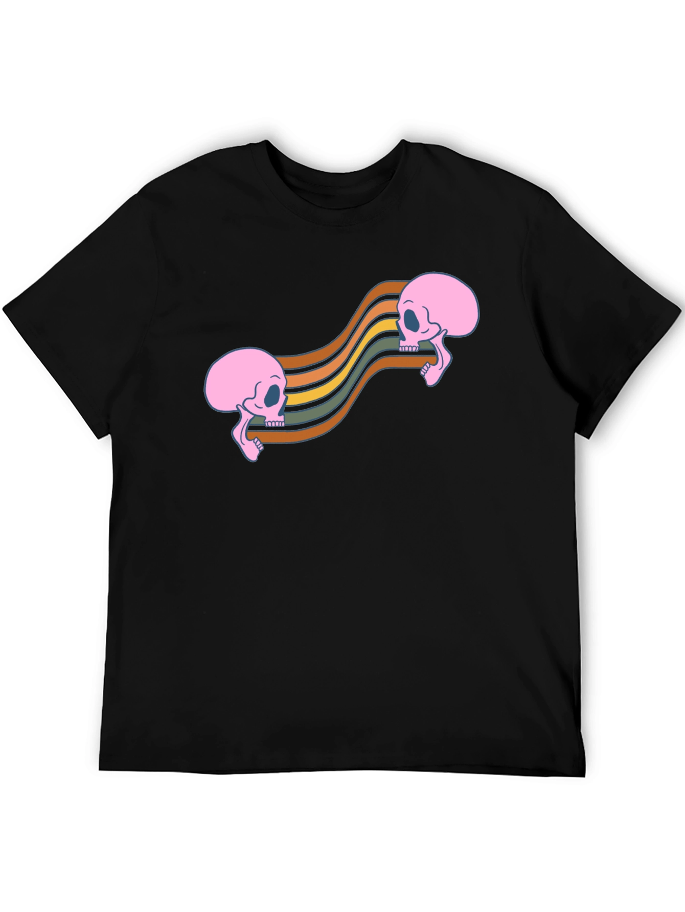 Retro Skull Wave Tee - Black Graphic T-Shirt