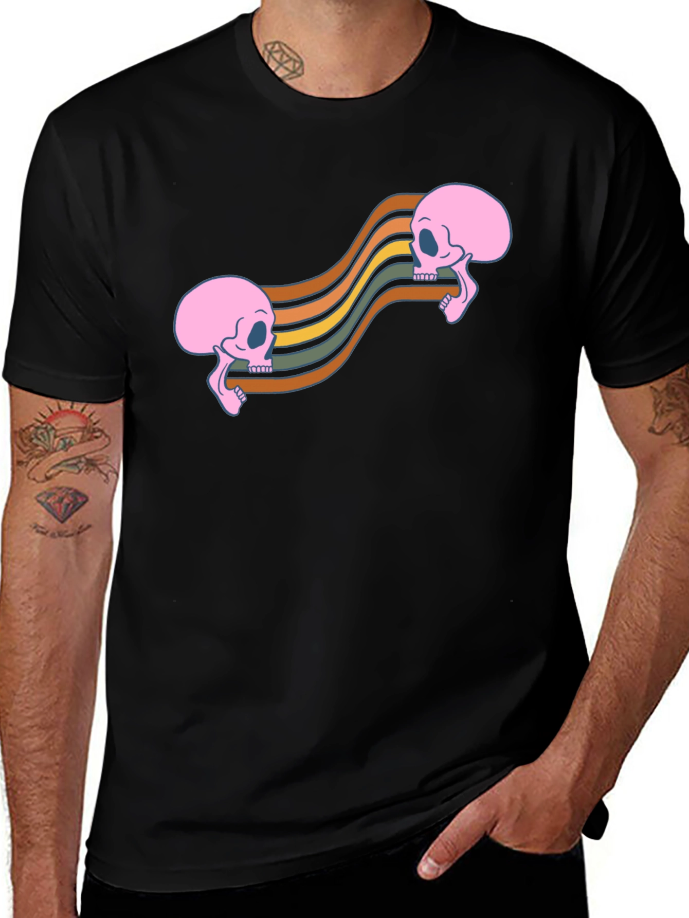 Retro Skull Wave Tee - Black Graphic T-Shirt