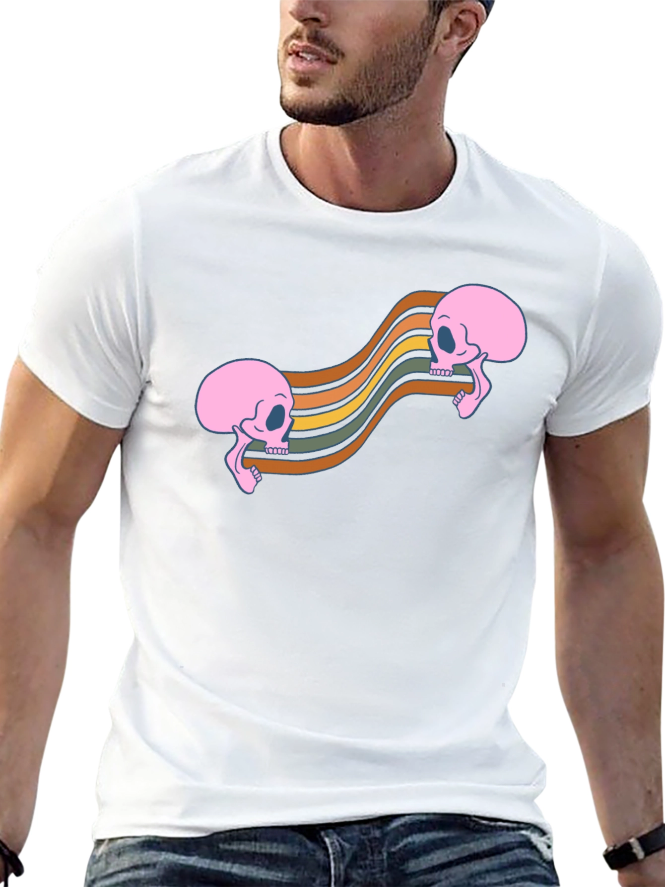Retro Skull Wave Tee - Black Graphic T-Shirt