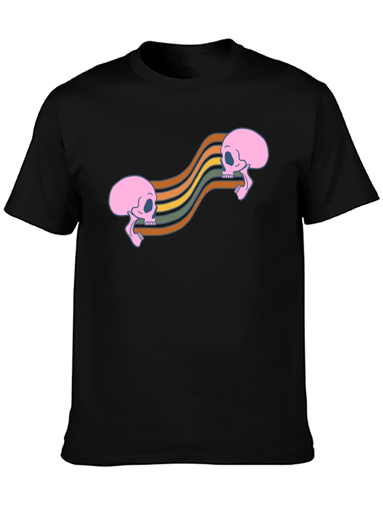 Retro Skull Wave Tee - Black Graphic T-Shirt