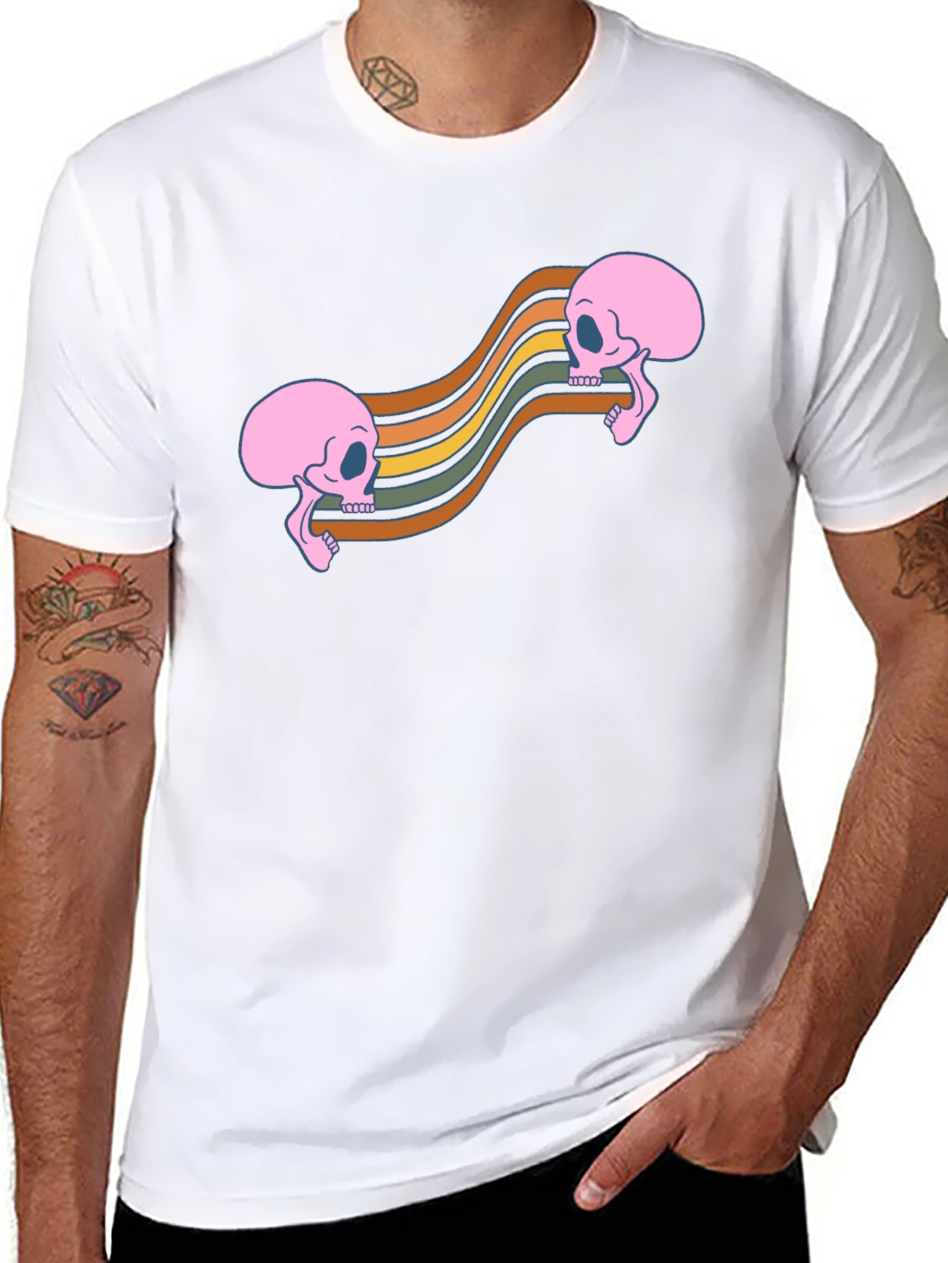 Retro Skull Wave Tee - Black Graphic T-Shirt