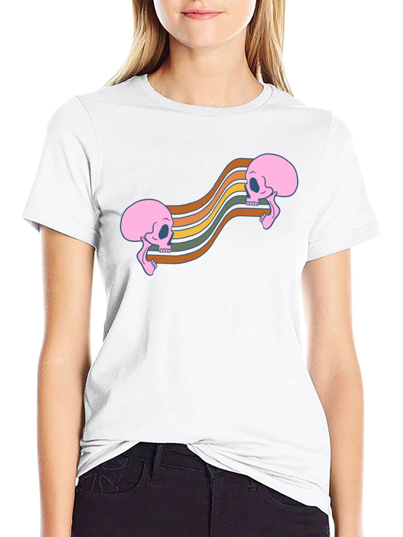 Retro Skull Wave Tee - Black Graphic T-Shirt