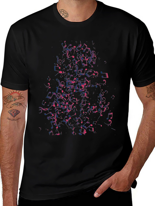 Musical Notes Graphic Tee - Cool Black T-Shirt