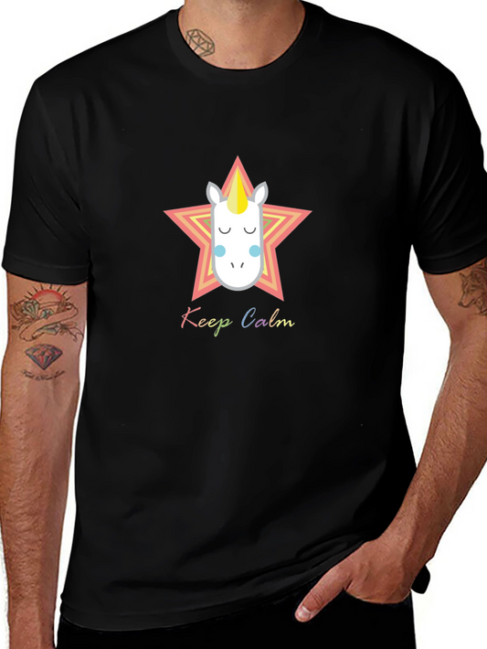 Keep Calm Unicorn Graphic Tee - Black Cotton Blend