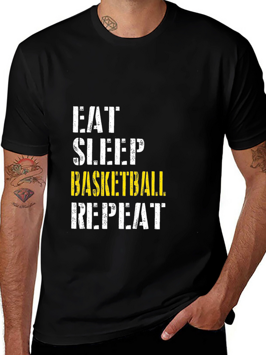 Eat Sleep Basketball Repeat Black Graphic T-Shirt