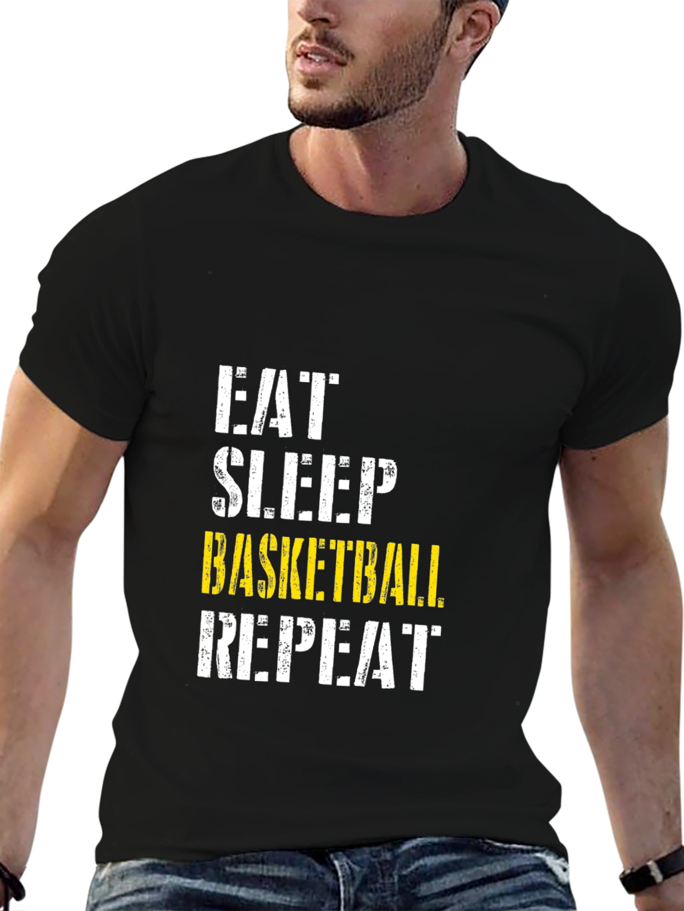 Eat Sleep Basketball Repeat Black Graphic T-Shirt
