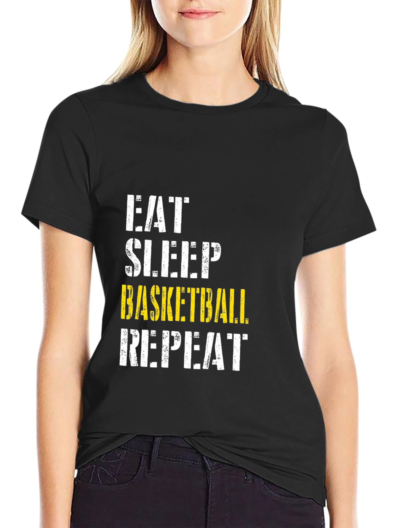 Eat Sleep Basketball Repeat Black Graphic T-Shirt