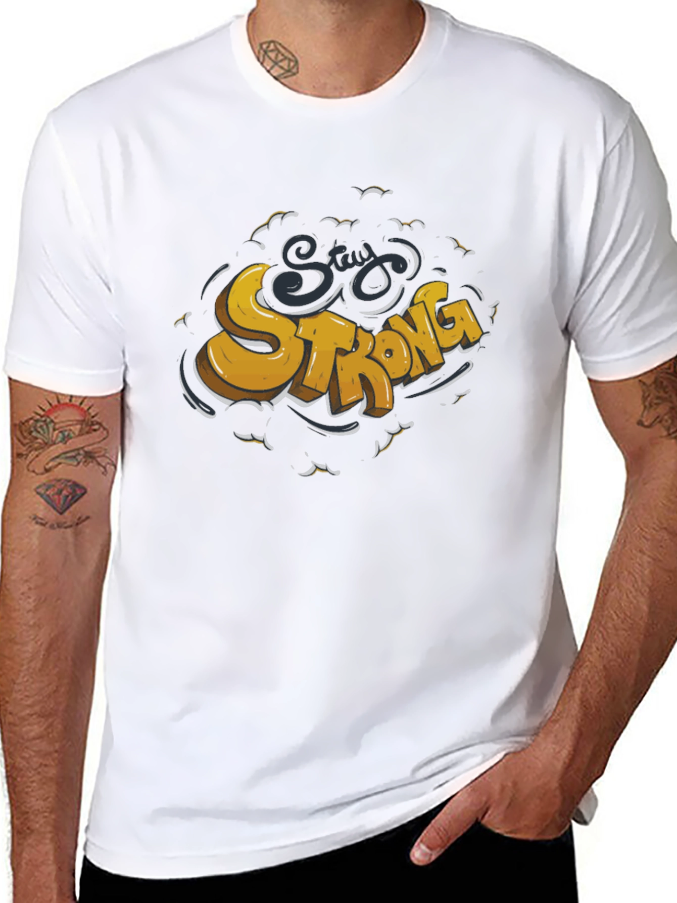 Stay Strong Graphic Tee - Black Crew Neck T-Shirt