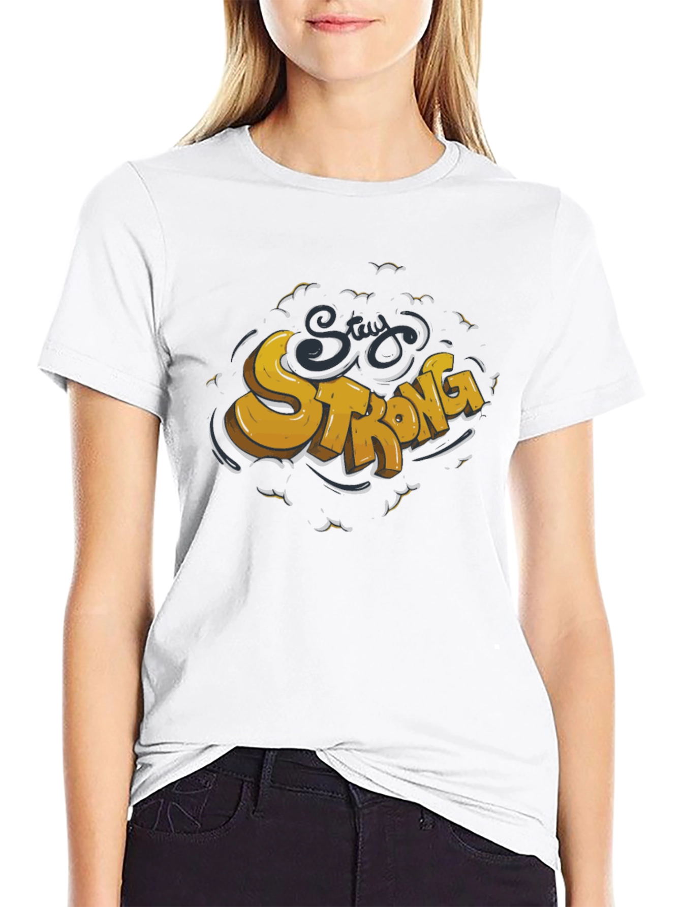 Stay Strong Graphic Tee - Black Crew Neck T-Shirt