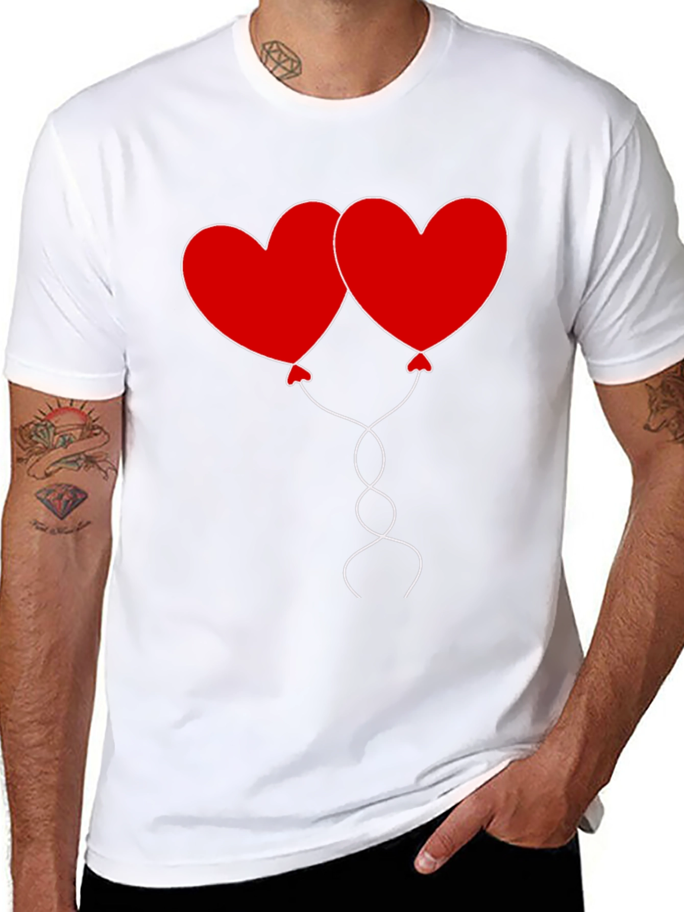 Heart Balloons Graphic Tee - Black Cotton Casual Shirt