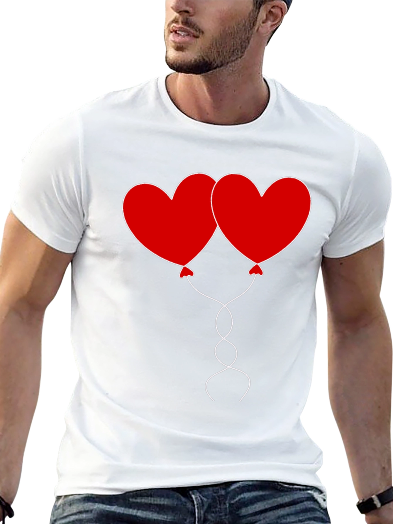 Heart Balloons Graphic Tee - Black Cotton Casual Shirt