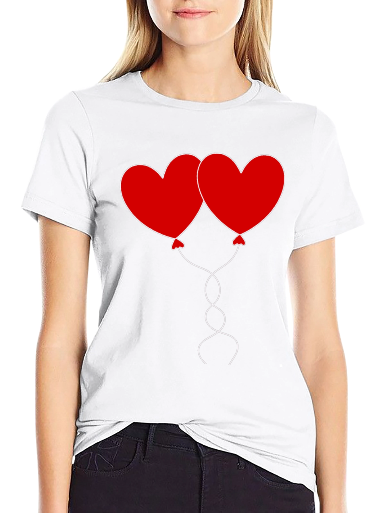 Heart Balloons Graphic Tee - Black Cotton Casual Shirt