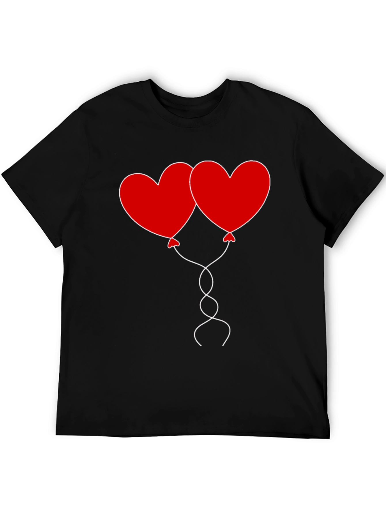 Heart Balloons Graphic Tee - Black Cotton Casual Shirt