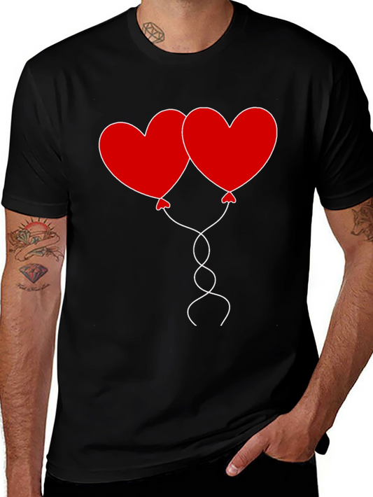 Heart Balloons Graphic Tee - Black Cotton Casual Shirt