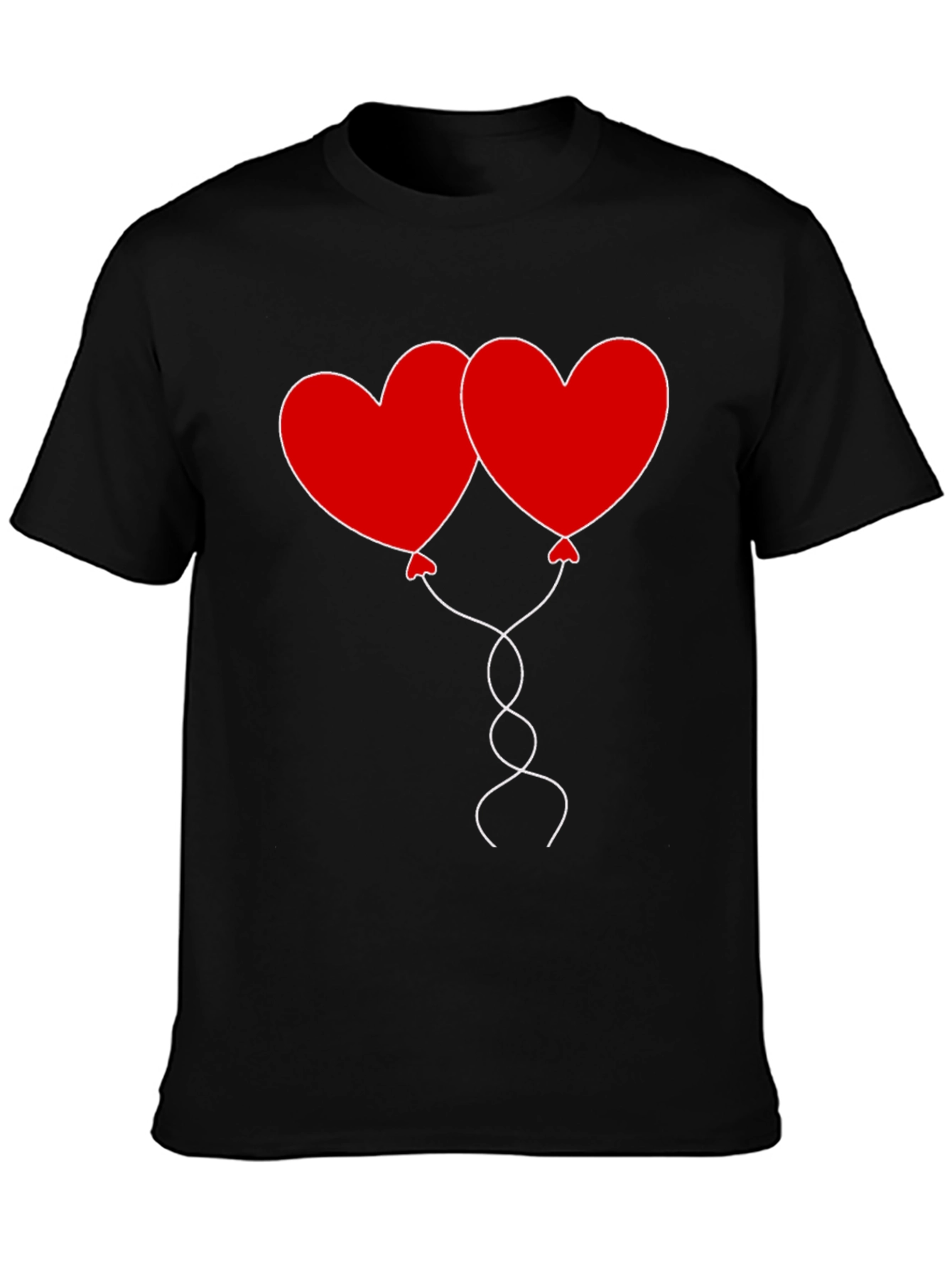 Heart Balloons Graphic Tee - Black Cotton Casual Shirt