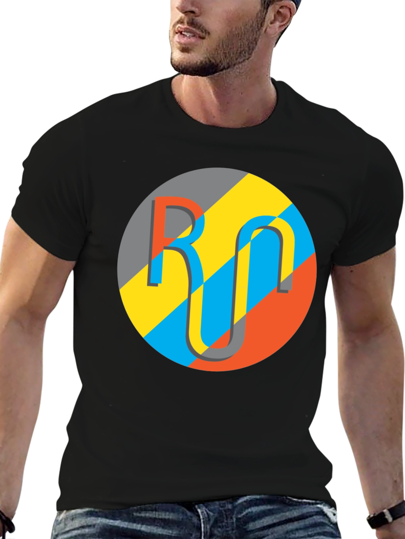 Geometric Logo Graphic Tee - Casual Black T-Shirt