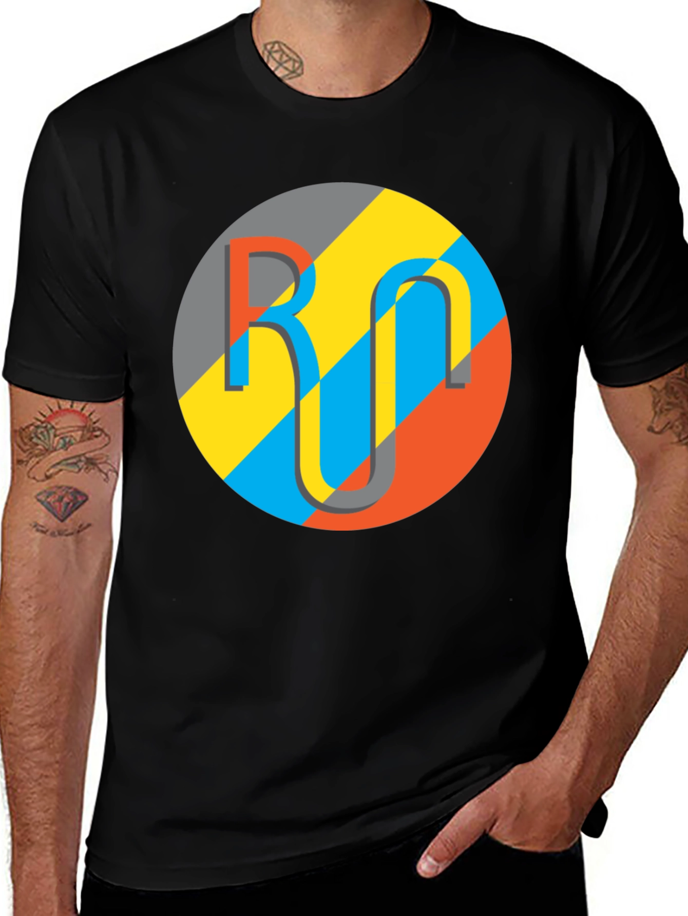 Geometric Logo Graphic Tee - Casual Black T-Shirt