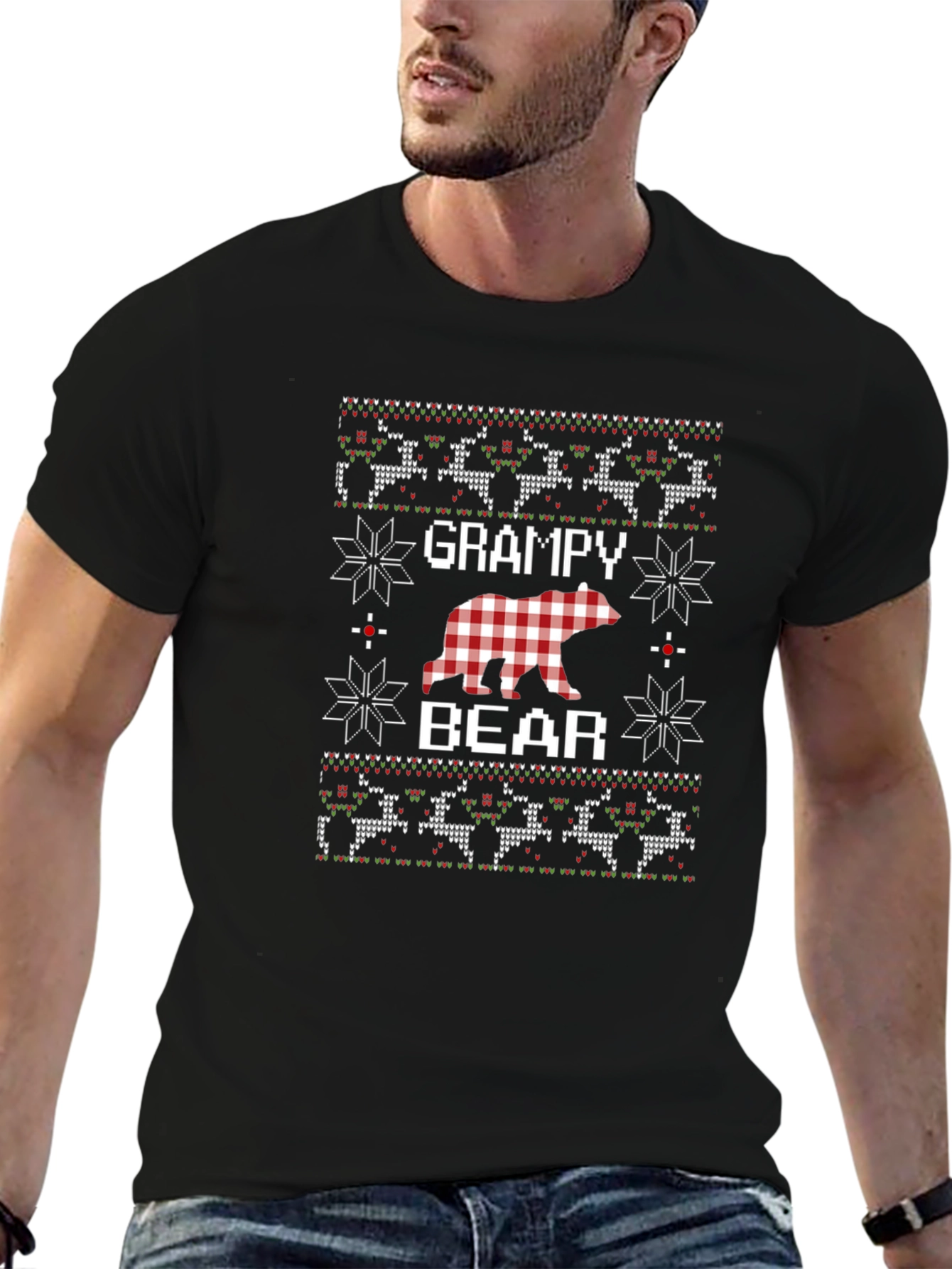 Grampy Bear Ugly Christmas Sweater Style T-Shirt