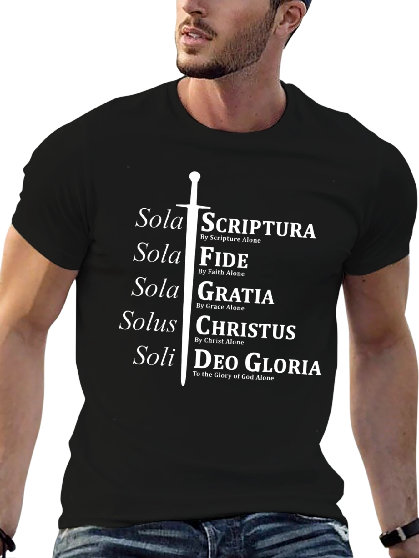 Sola Scriptura Faith Grace Christ Glory T-Shirt
