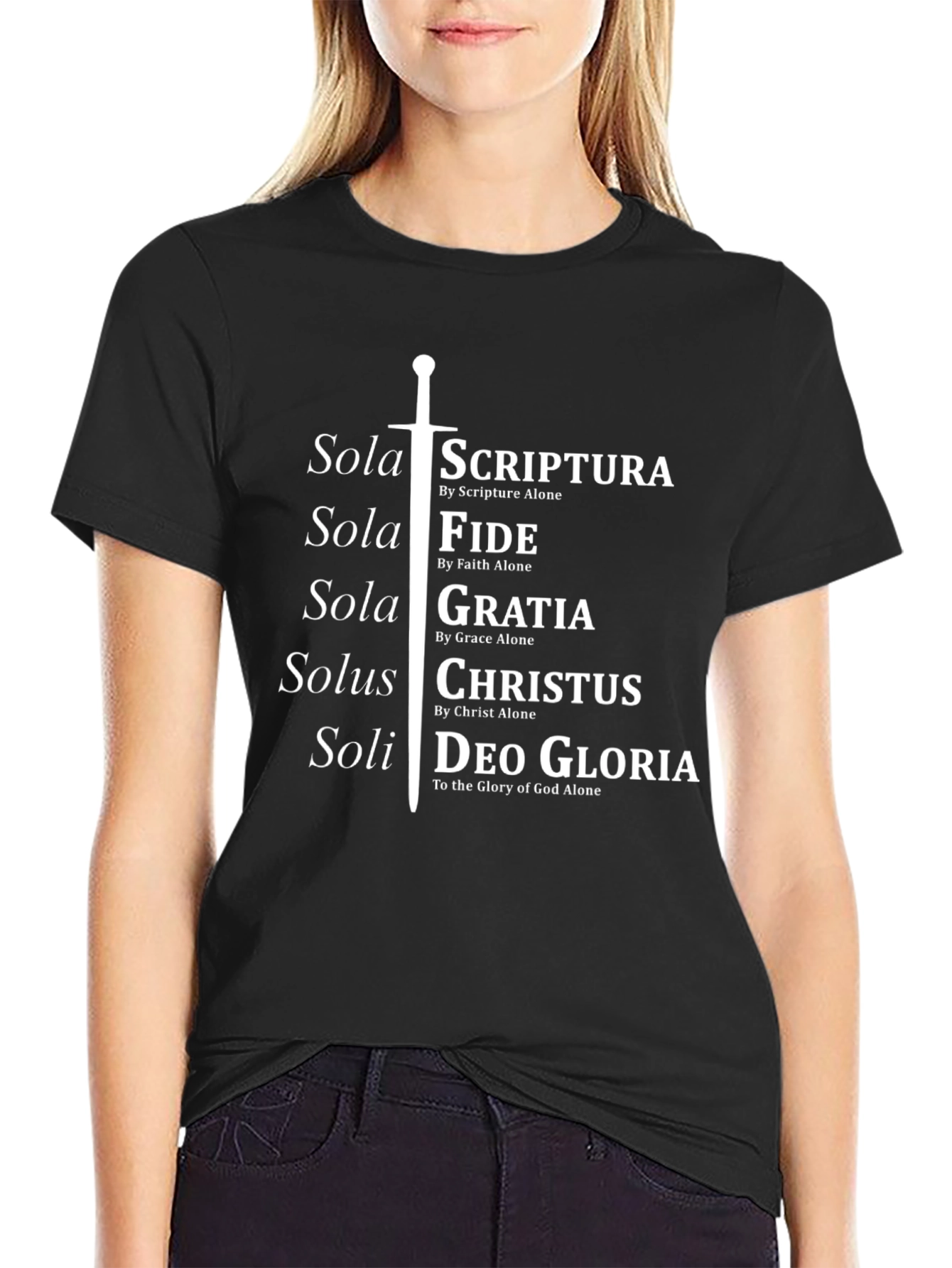 Sola Scriptura Faith Grace Christ Glory T-Shirt