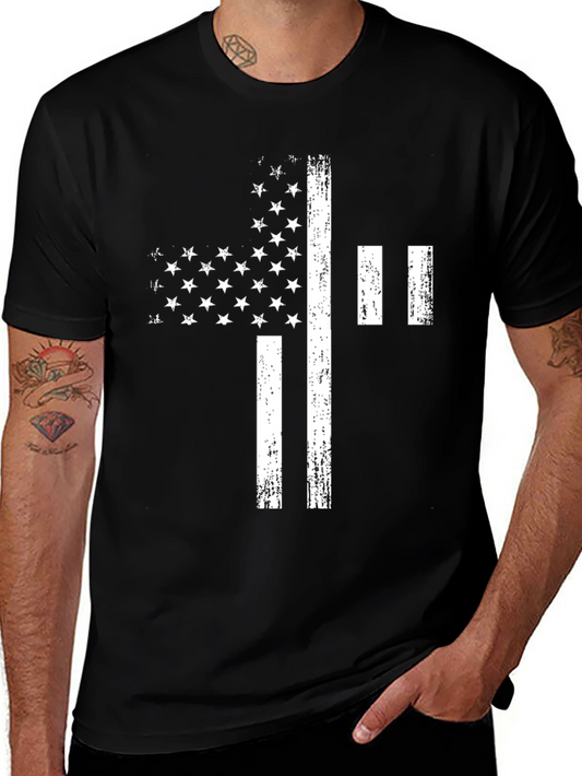 Distressed American Flag Cross Graphic T-Shirt