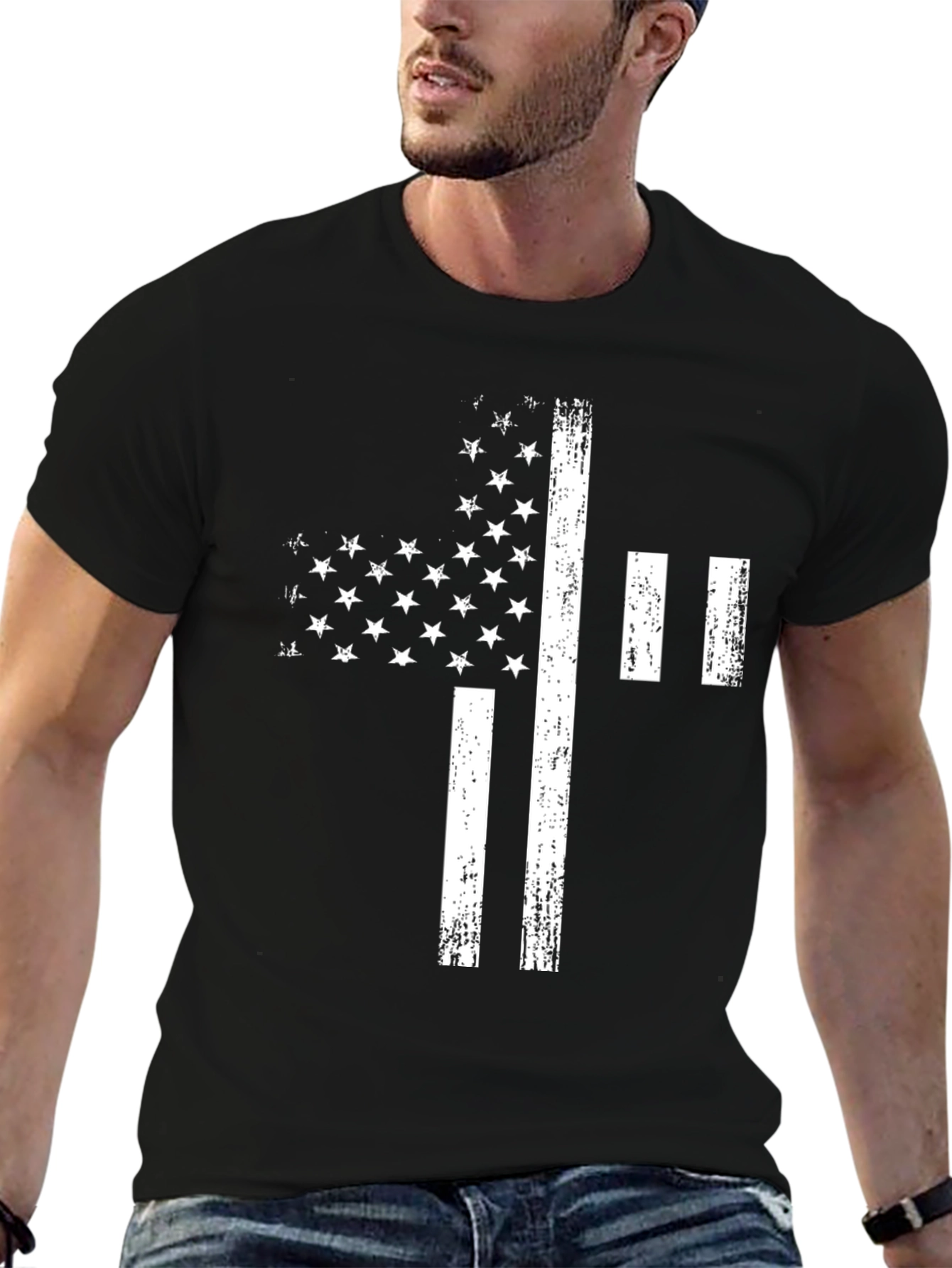 Distressed American Flag Cross Graphic T-Shirt