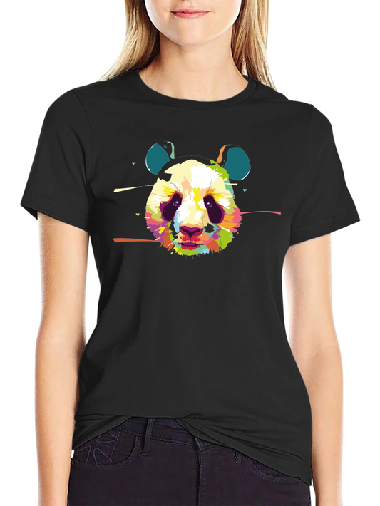 Colorful Panda Graphic Black T-Shirt