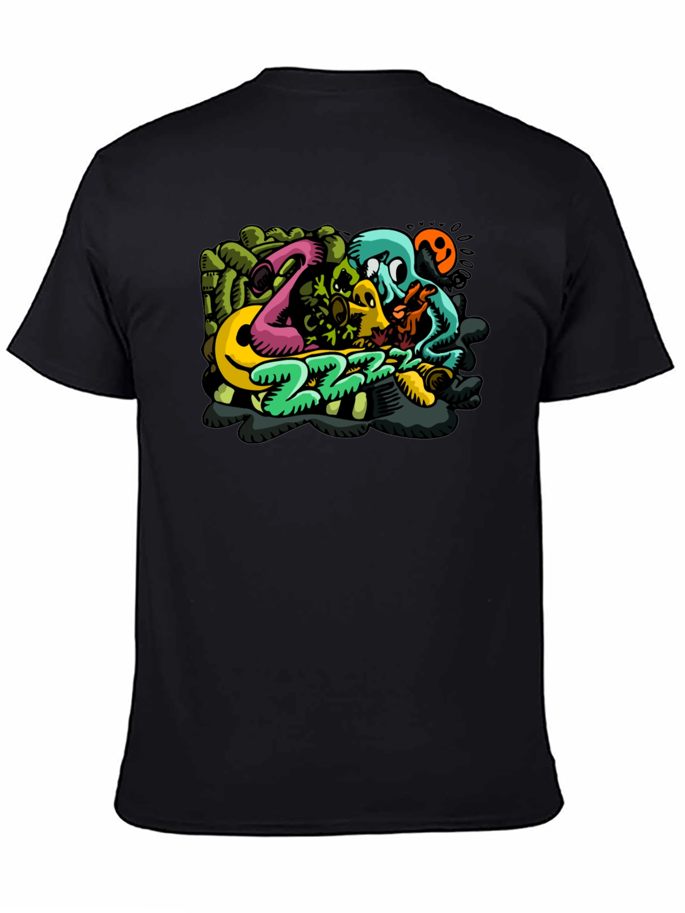 Mens Black T-Shirt with Cartoon Graphic
