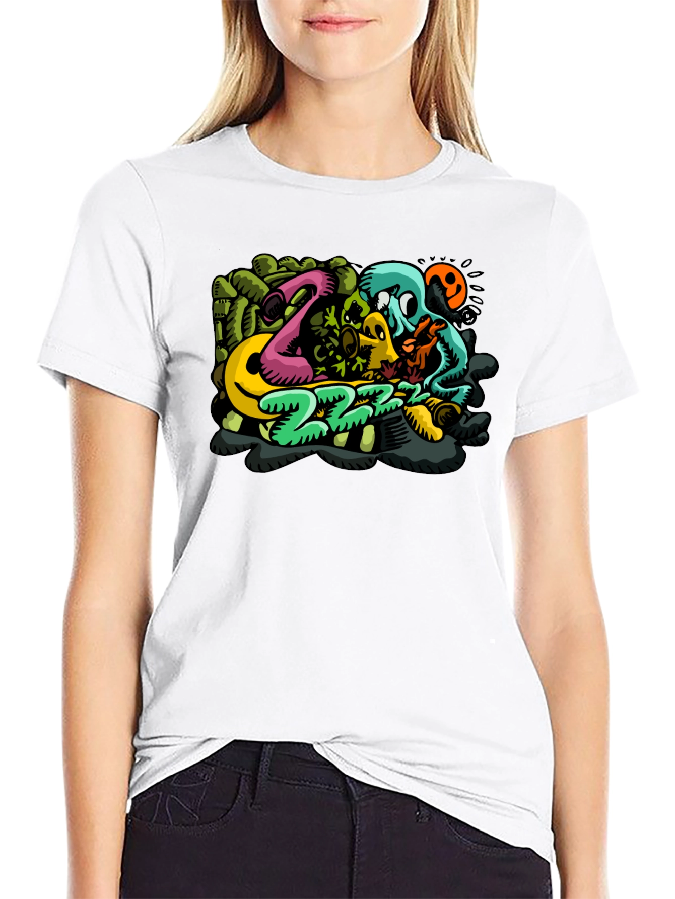 Mens Black T-Shirt with Cartoon Graphic