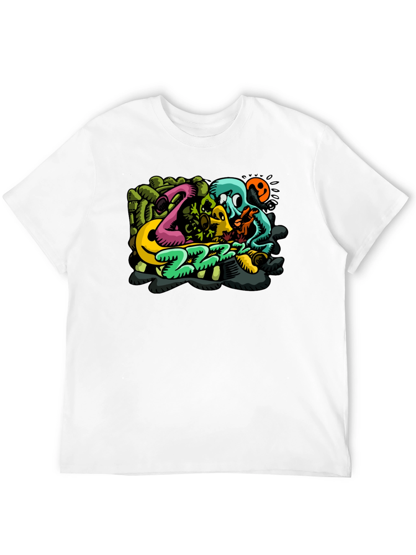 Mens Black T-Shirt with Cartoon Graphic