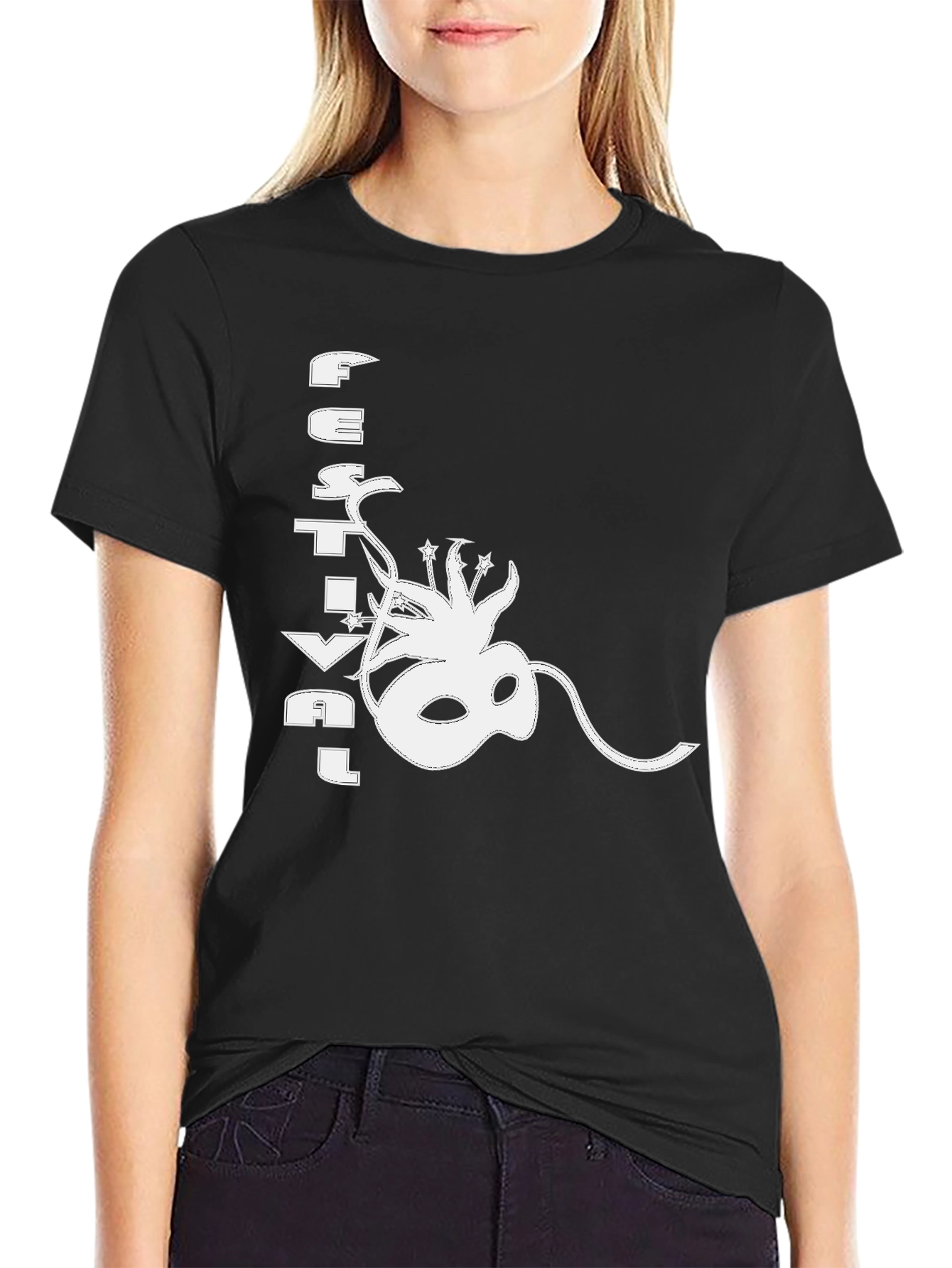 Festival Mask Graphic Black T-Shirt