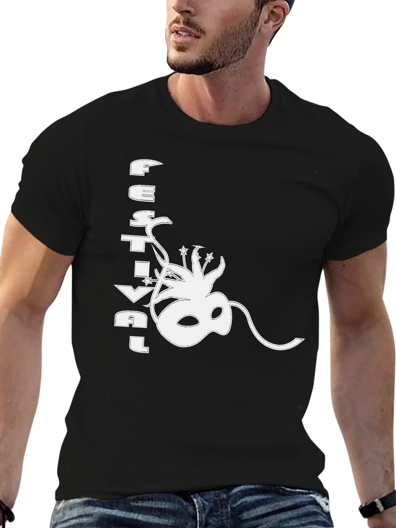 Festival Mask Graphic Black T-Shirt