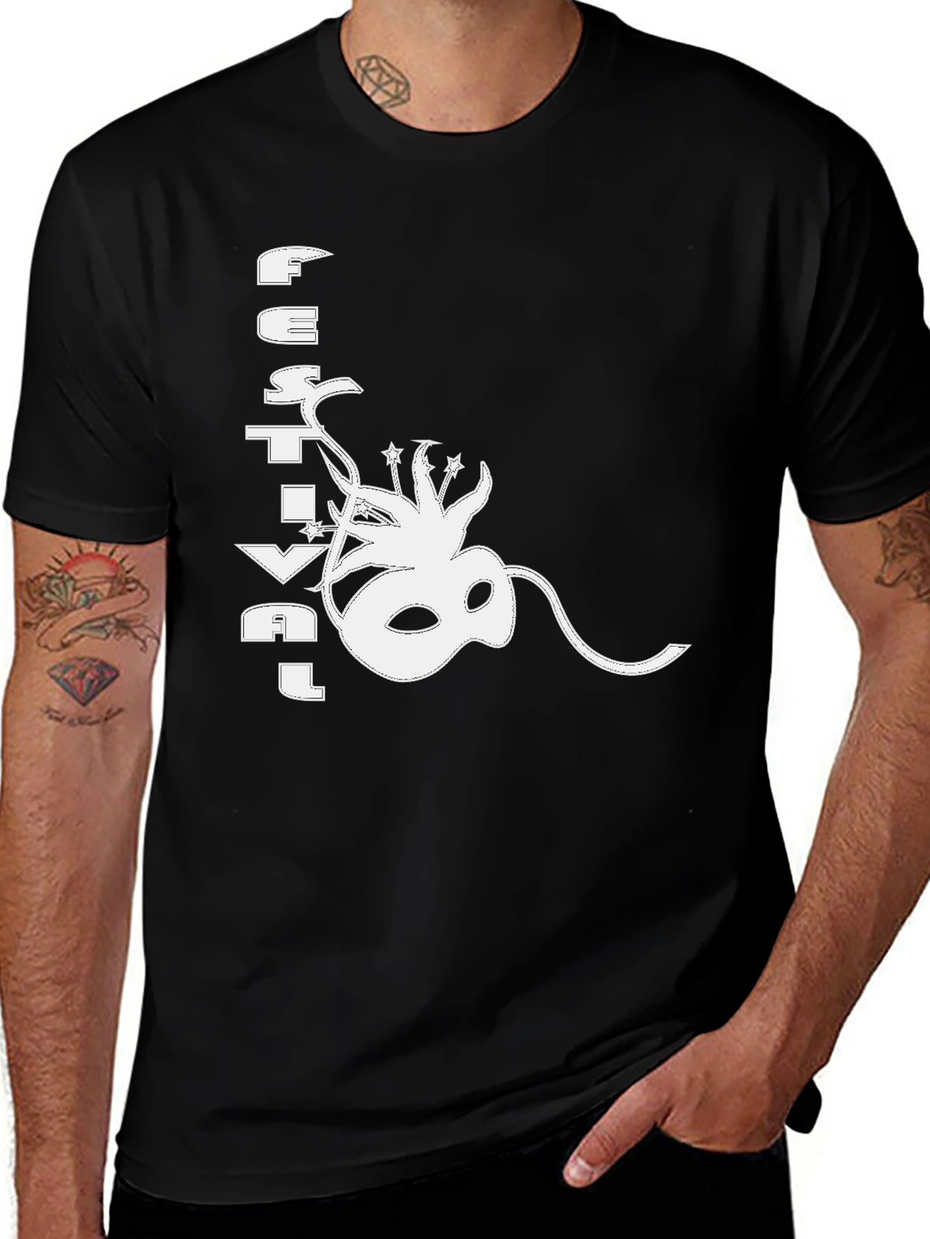 Festival Mask Graphic Black T-Shirt