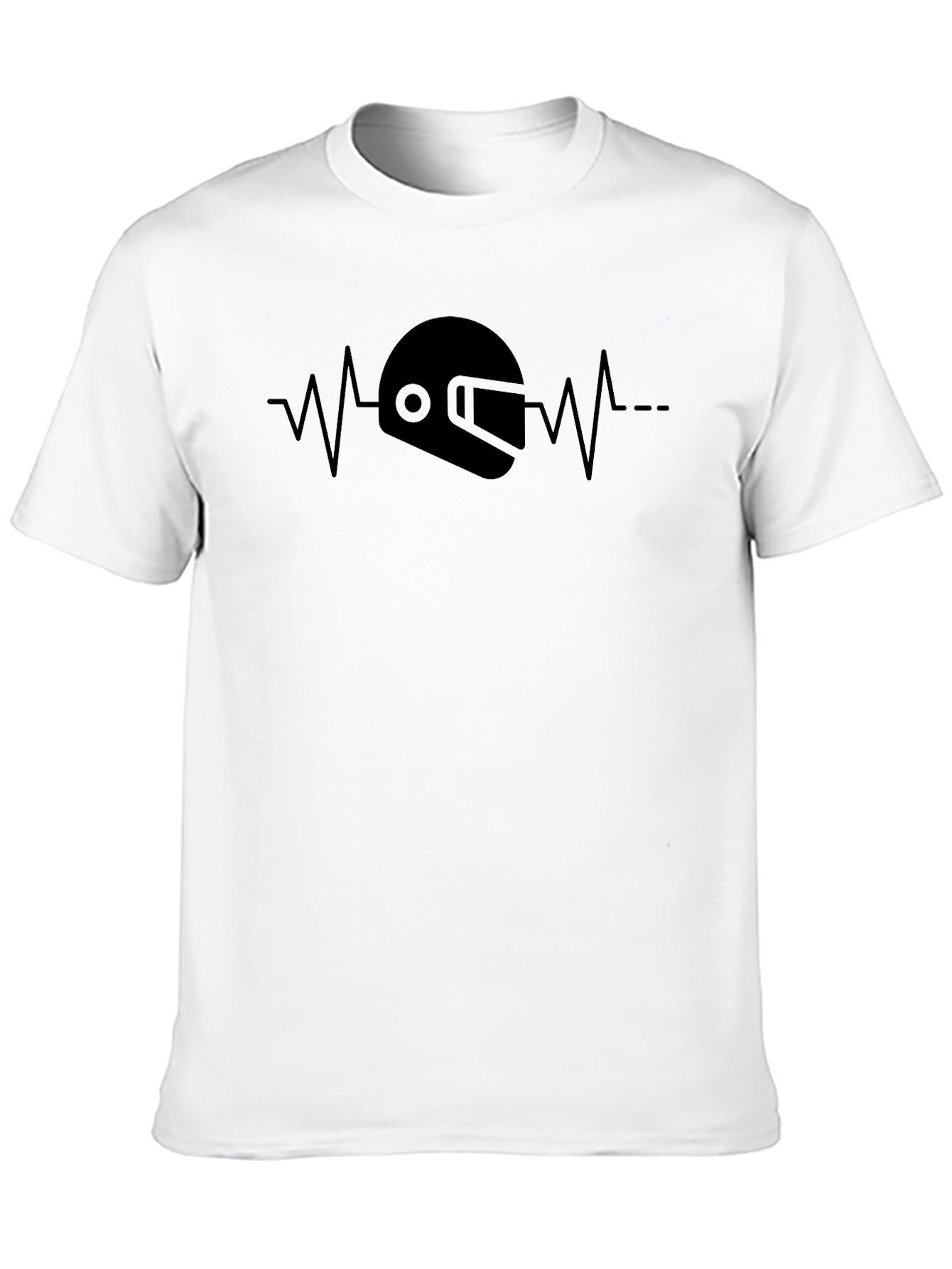 Motorcycle Helmet Heartbeat Graphic Tee - Black