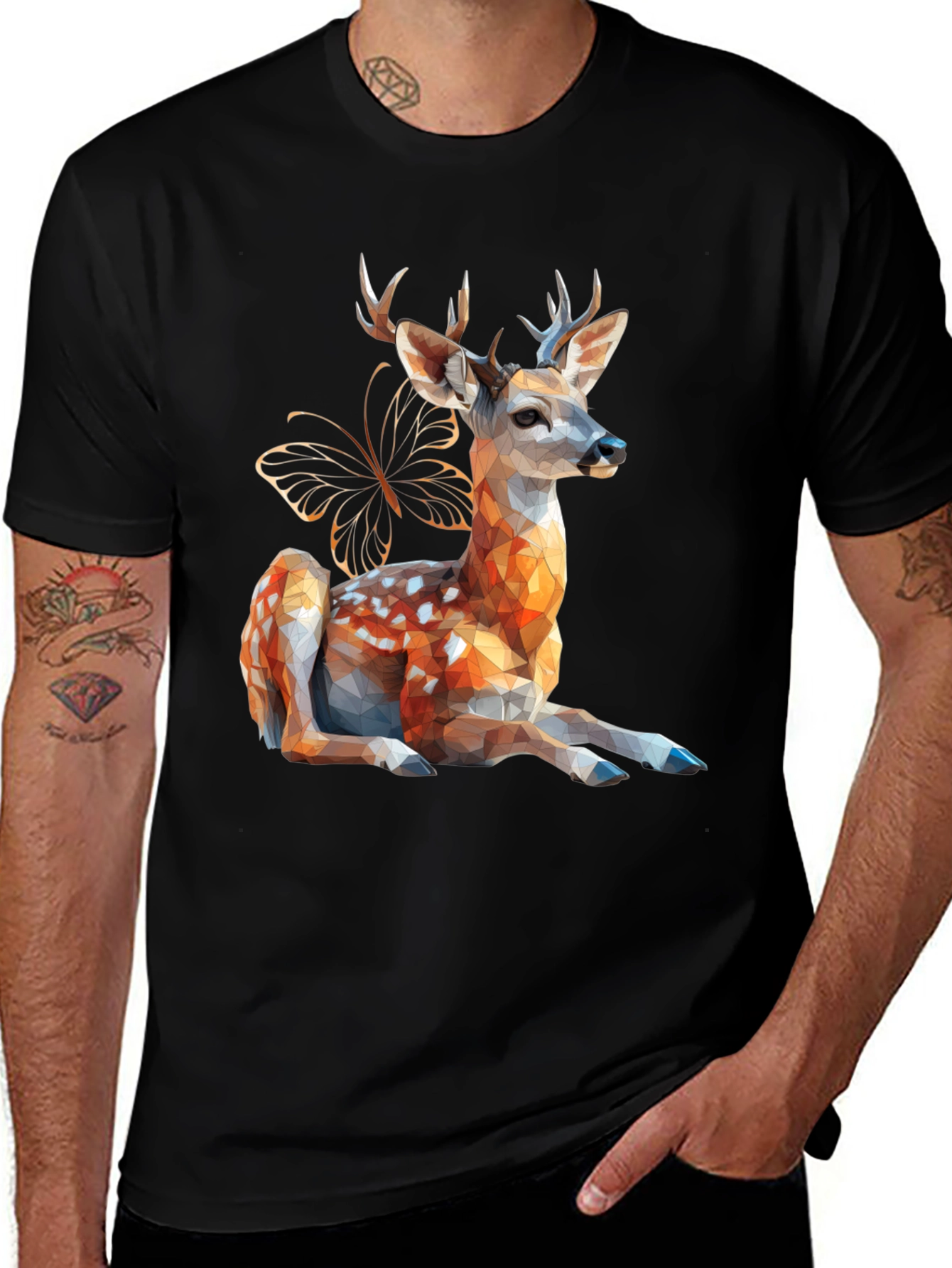 Geometric Deer & Butterfly Graphic Tee