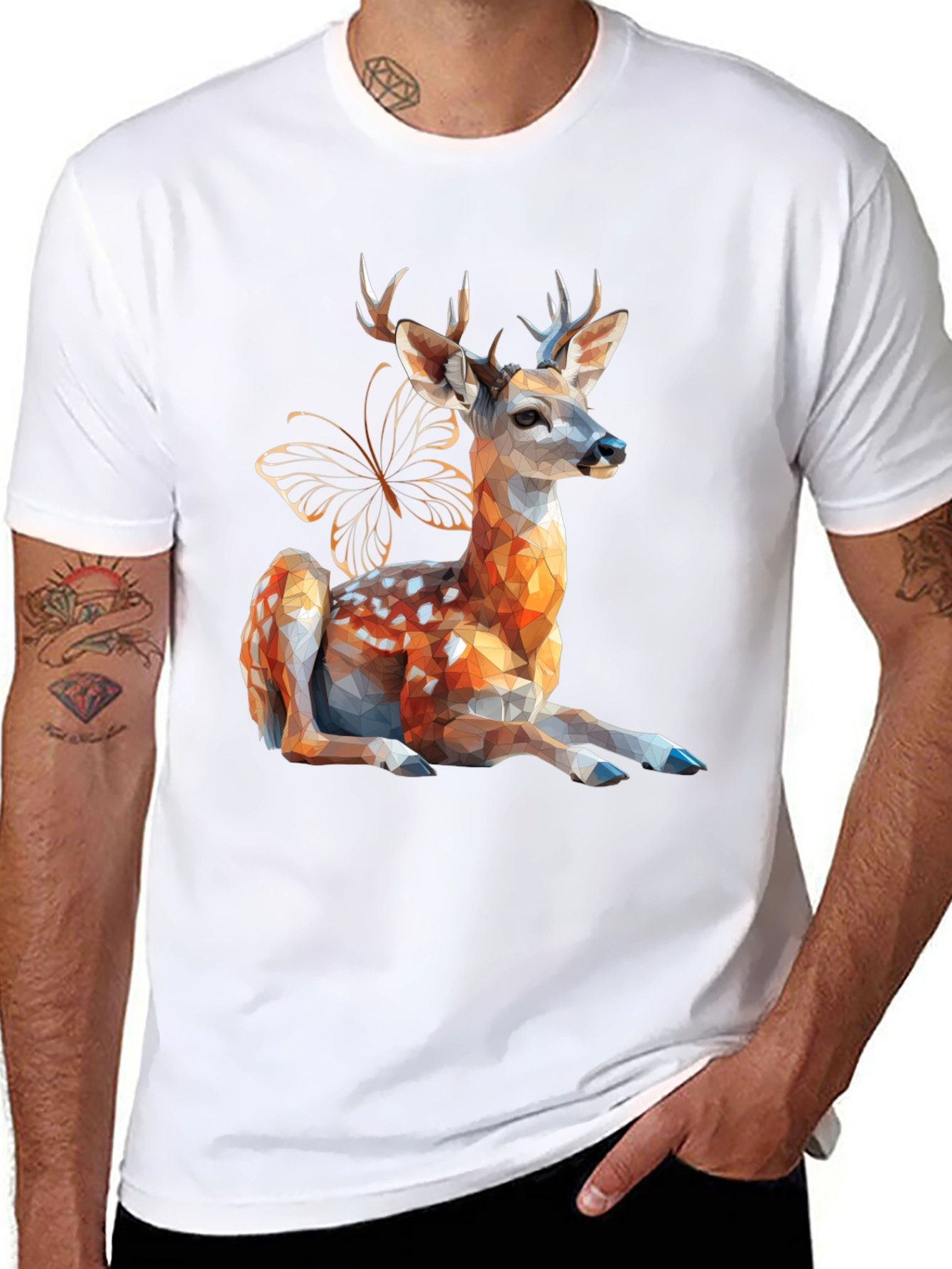 Geometric Deer & Butterfly Graphic Tee