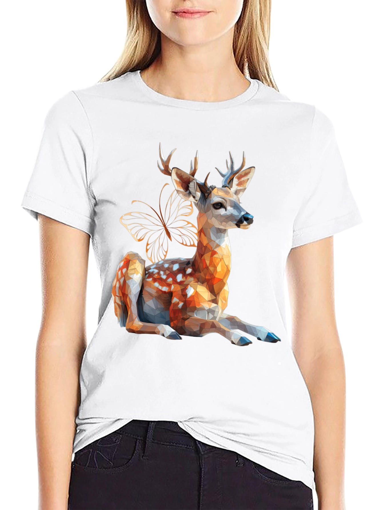 Geometric Deer & Butterfly Graphic Tee