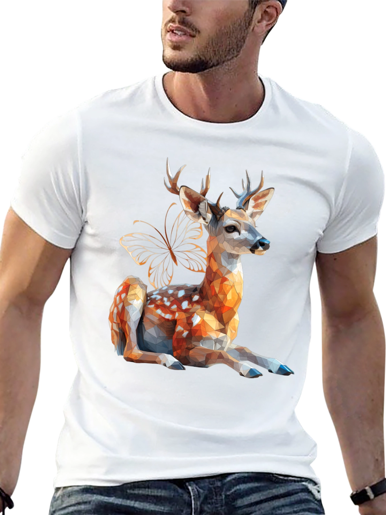 Geometric Deer & Butterfly Graphic Tee