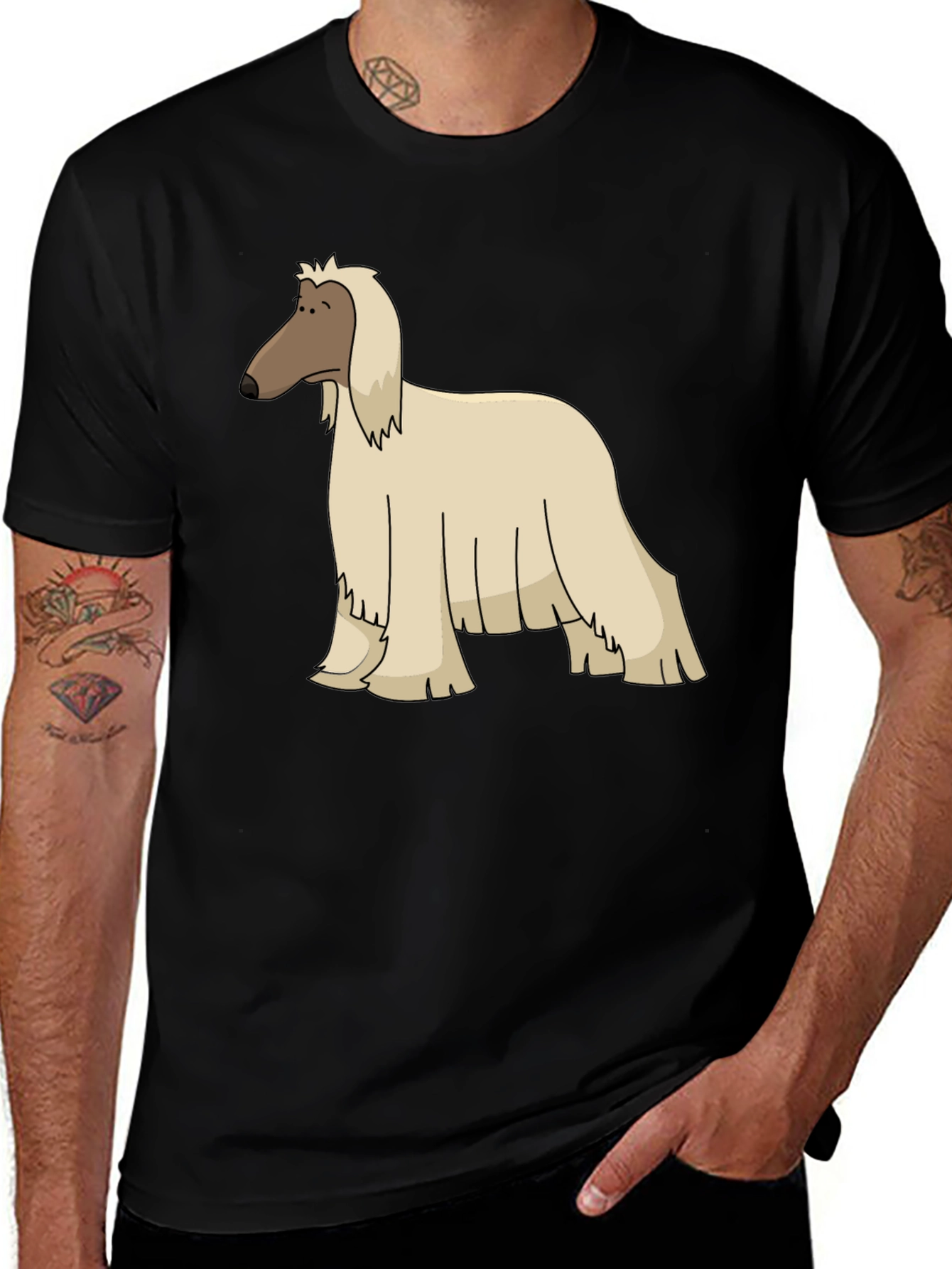 Afghan Hound Cartoon Black T-Shirt