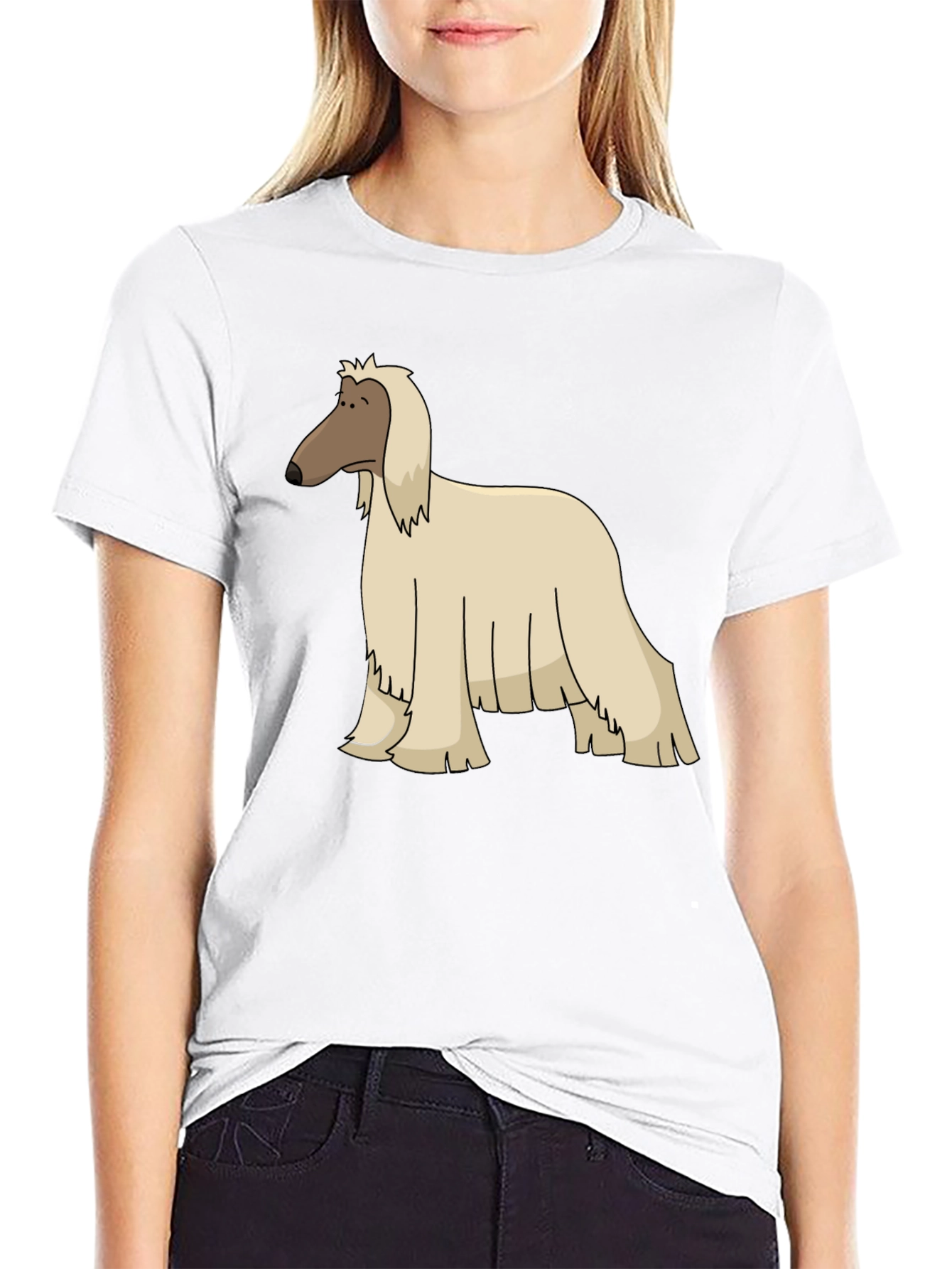 Afghan Hound Cartoon Black T-Shirt